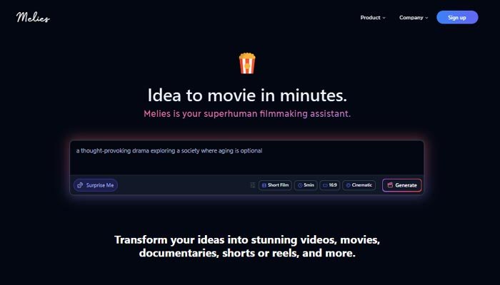Melies AI filmmaking platform interface